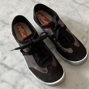 NEW Softinos by Fly London Black Leather Suede and Metallic Sneakers